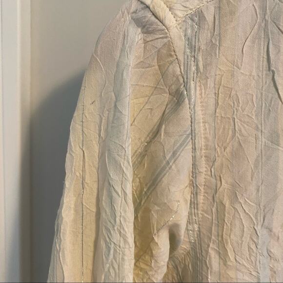 Johnny Cotton Pastel Yellow Blue Metallic Stripe Button Front Top Blouse 2 - Picture 12 of 14